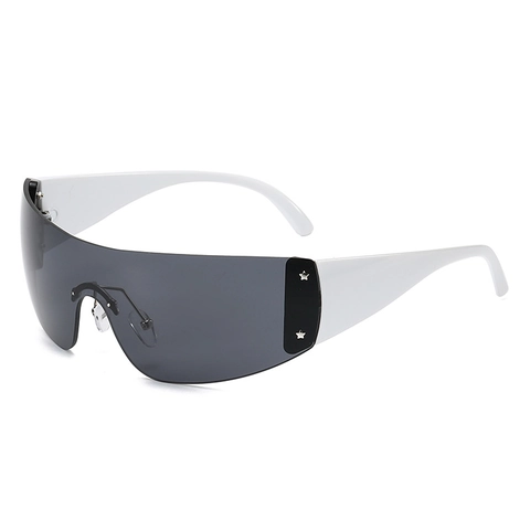 Lunettes De Soleil Enveloppantes Y2K Protection UV400 Grand Cadre Intégré Goggles Avec Rivets Étoiles Style Futuriste