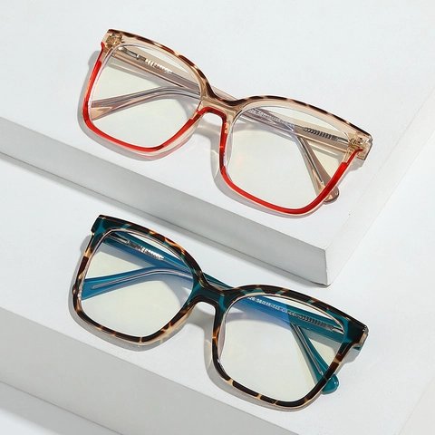 Retro Cat Eye Quadratisch Großer Rahmen Anti Blaulicht Brille TR90 Color Block High Definition Für Herren Damen