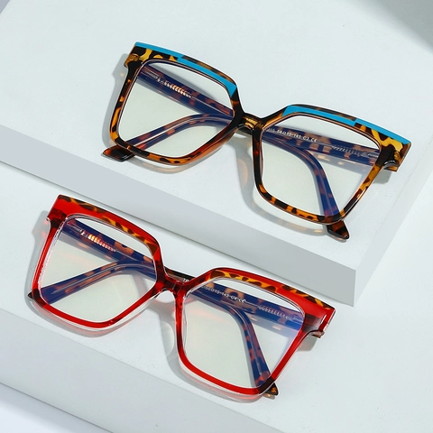 Occhiali Da Vista Da Donna TR90 Montatura Quadrata Grande Anti-Luce Blu Moda Blocchi Di Colore Retro Oversize