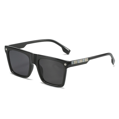 Large Square Sunglasses UV400 Protection Plastic Metal Flat Top Trendy Stripe Plaid Pattern Eyewear For Men And Women