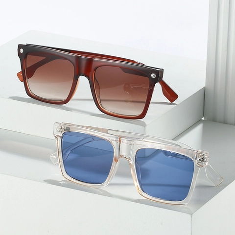 Large Square Sunglasses UV400 Protection Plastic Metal Flat Top Trendy Stripe Plaid Pattern Eyewear For Men And Women