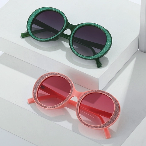 Lunettes De Soleil Rondes Surdimensionnées Monture PC Pailletée Protection UV400 Style Hip Hop Rétro Unisexe