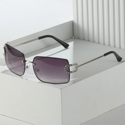 Occhiali Da Sole Quadrati Senza Montura Montatura In Metallo Con Strass Protezione UV400 Lenti Sfumate Moda Y2K