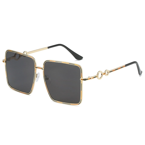 Oversized Square Sunglasses Metal Frame Hollow Out Ring Temples UV400 Gradient Lens Fashion Eyewear For Women