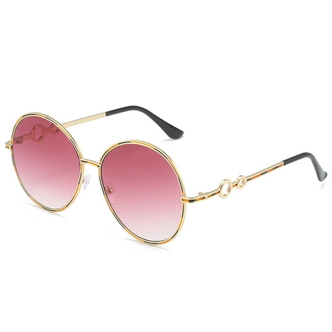 Lunettes De Soleil Rondes Surdimensionnées Rétro Monture Métal Verres Dégradés Protection UV400 Branches À Anneaux Évidés Mode Vintage