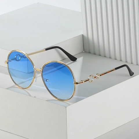 Lunettes De Soleil Rondes Surdimensionnées Rétro Monture Métal Verres Dégradés Protection UV400 Branches À Anneaux Évidés Mode Vintage