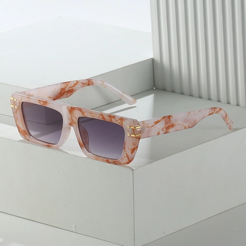 Square Sunglasses Retro Rectangular PC Frame UV400 Protection Gold Metal Decor Hip Hop Flat Top Women Men Fashion