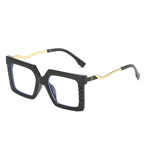 Oversized Square Anti Blue Light Glasses Frame PC Metal Wave Temple Retro Fashion Optical Eyewear For Women Men