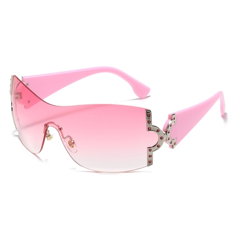 Occhiali Da Sole Shield Oversize Senza Montatura Montatura In Metallo Con Strass Moda Y2K Protezione UV400 Donna