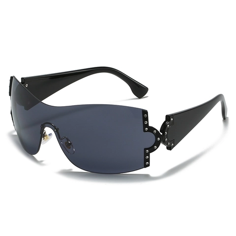 Occhiali Da Sole Shield Oversize Senza Montatura Montatura In Metallo Con Strass Moda Y2K Protezione UV400 Donna