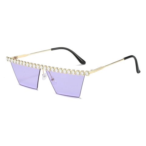 Occhiali Da Sole Rettangolari Senza Montatura Decorati Con Cristalli Di Strass Montatura In Metallo Protezione UV400 Vintage