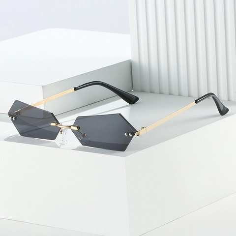 Rimless Geometric Sunglasses Women Hexagon Metal Frame UV400 Protection Gradient Lenses Fashion Vintage Eyewear Outdoor