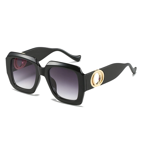Occhiali Da Sole Quadrati Oversize Protezione UV400 Montatura PC Lenti Sfumate AC Decorazione Metallo Doppio Anello