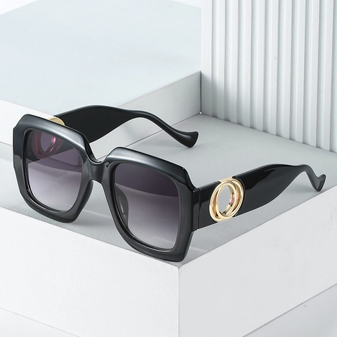 Occhiali Da Sole Quadrati Oversize Protezione UV400 Montatura PC Lenti Sfumate AC Decorazione Metallo Doppio Anello