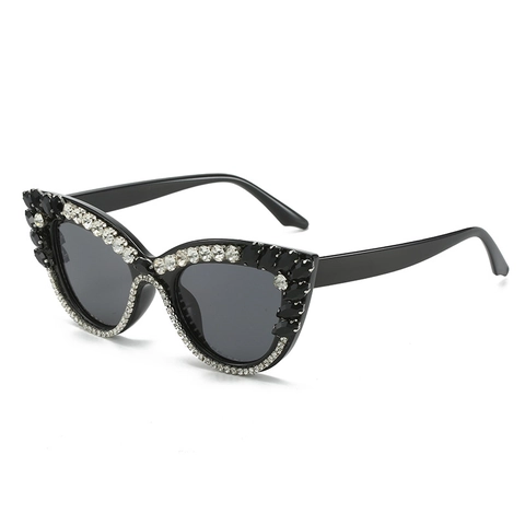 Lunettes De Soleil Oeil De Chat Avec Strass Pour Femmes Luxe Mode Monture PC Protection UV400 Rétro Party
