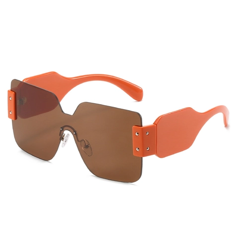 Oversized Square Rimless Sunglasses UV400 Protection PC Frame Metal Rivets Trendy Fashion Eyewear