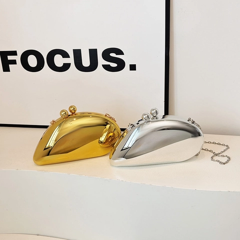 Evening Clutch Bag Metallic Mirror Acrylic Hard Shell Irregular Shape With Detachable Chain Strap For Party Wedding Dinner