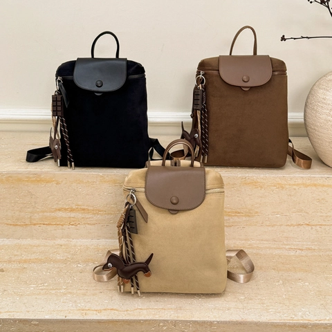 Zaino Donna Retro Tela PU Patchwork Grande Capacità Minimalista Con Ciondolo Cane Bassotto