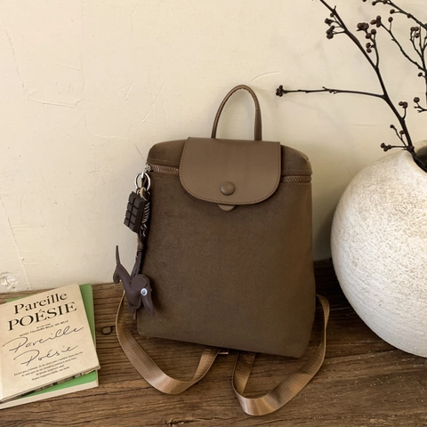Zaino Donna Retro Tela PU Patchwork Grande Capacità Minimalista Con Ciondolo Cane Bassotto