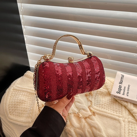 Pailletten Avondtas Gestreepte Glitter Clutch Met Metalen Handvat En Kettingriem Voor Bruiloft Feest Vintage Dames Handtas