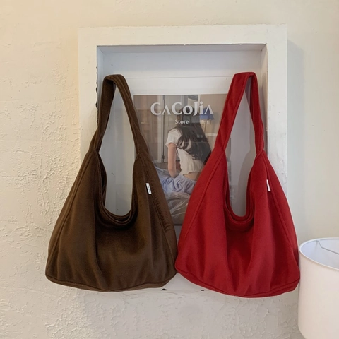 Large Capacity Shoulder Bag Plush Fleece Hobo Tote Handbag Solid Color Minimalist Korean Style Autumn Winter Casual