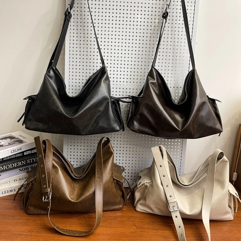 Vintage Weiche PU Leder Hobo Tasche Große Kapazität Schultertasche Mit Verstellbarem Ösenriemen Für Damen Lässig Pendeln