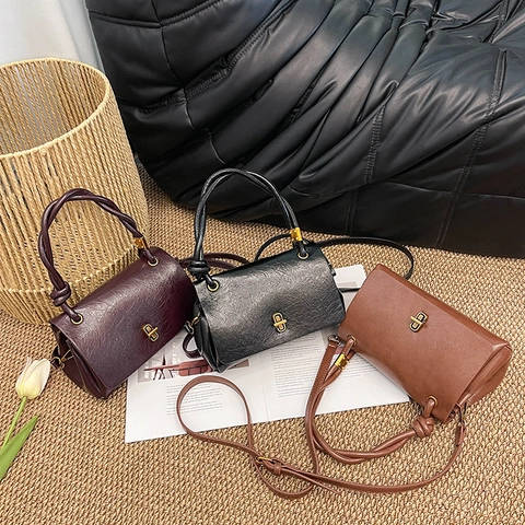 Borsa A Mano Vintage In Pelle PU Da Donna Design Di Nicchia Borsa A Tracolla Quadrata Con Manico Intrecciato E Chiusura Girevole