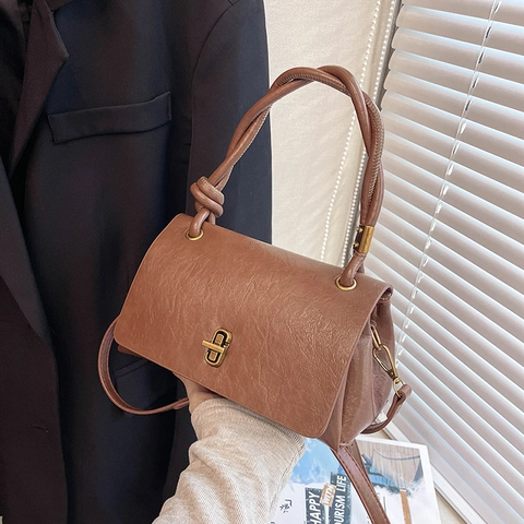 Borsa A Mano Vintage In Pelle PU Da Donna Design Di Nicchia Borsa A Tracolla Quadrata Con Manico Intrecciato E Chiusura Girevole