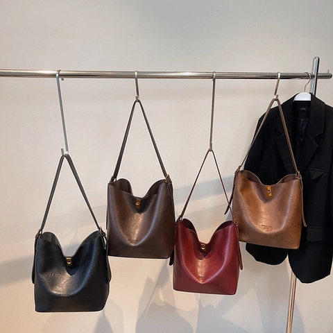 Bolso De Cubo De Cuero PU De Gran Capacidad Y Bolsa Interior Para Mujer Bolso De Hombro Retro Casual