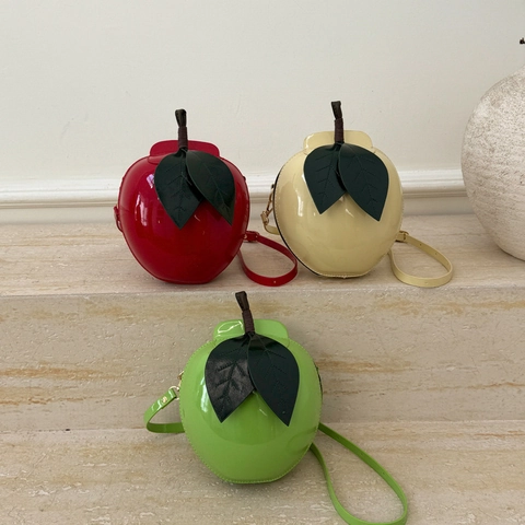 Apple Shape Fruit Crossbody Bag Creative Patent Leather Mini Shoulder Purse With Leaf Decor For Women Girls Casual Party