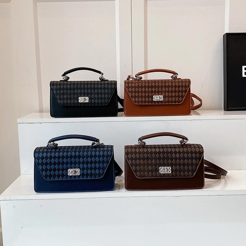 Borsa A Tracolla Vintage In Pelle PU Trapuntata Donna Piccola Borsa A Mano Quadrata Con Chiusura Metallo