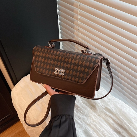 Borsa A Tracolla Vintage In Pelle PU Trapuntata Donna Piccola Borsa A Mano Quadrata Con Chiusura Metallo