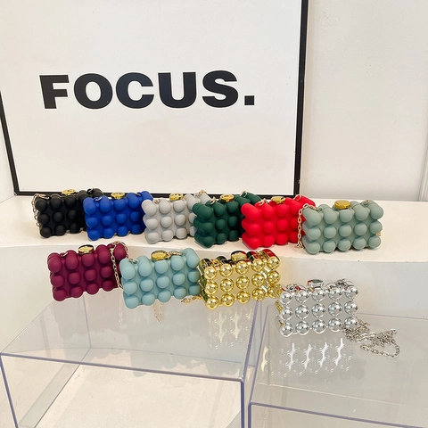 Bubble Texture Acrylic Box Bag Pop Beaded Clutch With Metal Chain Strap Evening Party Handbag For Women
