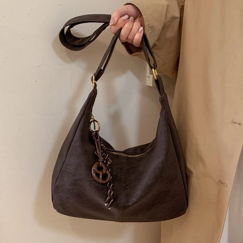 Sac Hobo Vintage Pour Femme Grande Capacité Simili Daim Mat PU Sac À Bandoulière Sous L'Aisselle Style Rétro Avec Charme