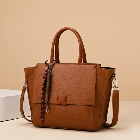 Borsa Tote Donna in PU a Trama Litchi Grande Capacità Retro Occidentale Pendolare Tracolla Con Tracolla Rimovibile Borsetta