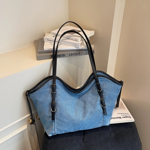 Borsa Tote In Denim Vintage Grande Capacità Borsa A Tracolla Casual Con Spalline Regolabili Da Donna
