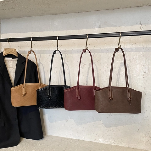 Bolso De Hombro Tejido Cuero PU Gran Capacidad Correa Con Nudos Bolso Axilar Minimalista De Mano Para Mujer