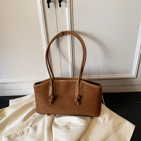 Bolso De Hombro Tejido Cuero PU Gran Capacidad Correa Con Nudos Bolso Axilar Minimalista De Mano Para Mujer