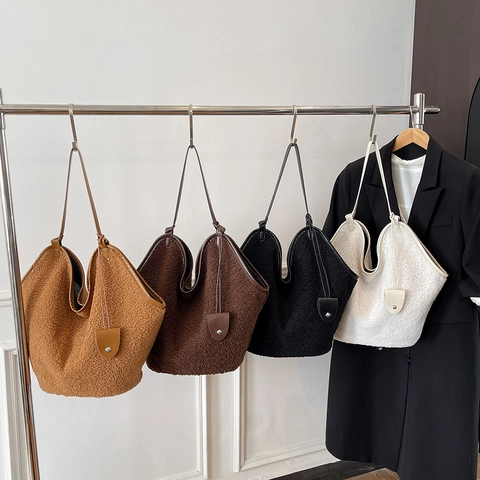 Borsa Tote Grande In Pile Teddy Da Donna Borsa A Spalla In Peluche Con Finiture In Pelle PU Borsa Versatile