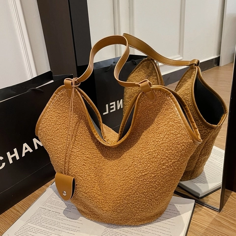 Borsa Tote Grande In Pile Teddy Da Donna Borsa A Spalla In Peluche Con Finiture In Pelle PU Borsa Versatile