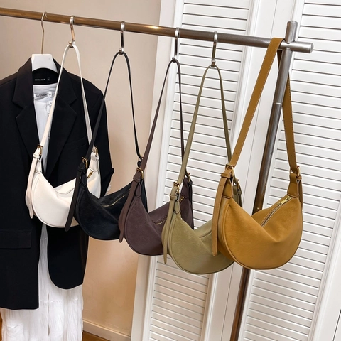 Vintage Wildleder Hobo Tasche Für Damen Große Halbmond Umhängetasche Mit Verstellbarem Riemen Reißverschluss Lässig