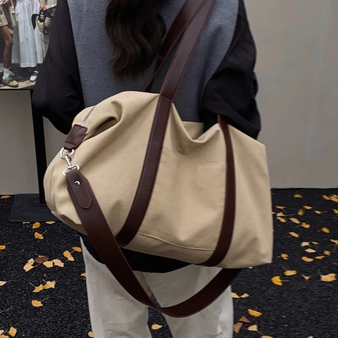 Borsa Tote In Tela Di Grande Capacità Per Donna Borsa A Mano Casual Con Cinturini In Pelle PU Viaggio Versatile