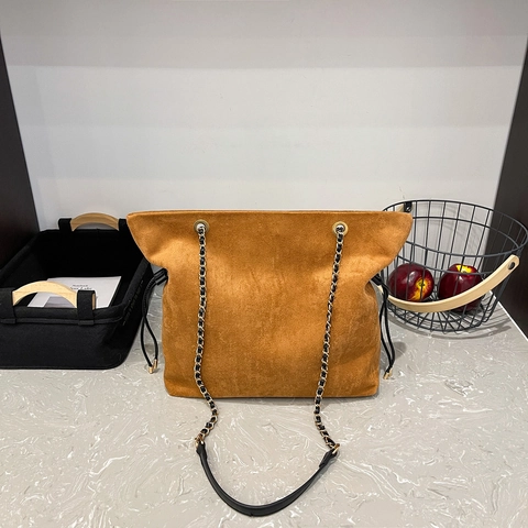 Große Kapazität Tote Bag Wildleder Matt Handtasche Für Damen Daily Commuter Kettenriemen Kordelzug Hobo Umhängetasche Stilvoll