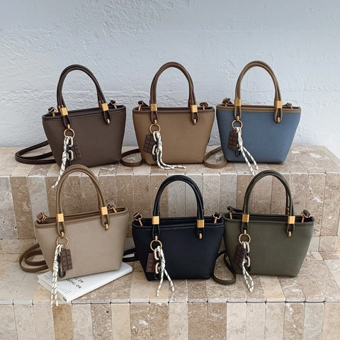 Women PU Leather Handbag Tote Detachable Shoulder Strap Trendy Korean Style Crossbody Bag With Decorative Chocolate Pendant
