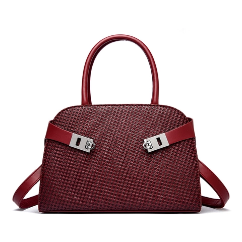 Damen Handtasche Gewebte Textur PU Leder Große Kapazität Umhängetasche Mit Silberschloss Vintage Pendler Umhängetasche