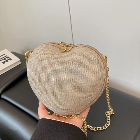 Hartvormige Crossbody Tas Glitter Avondtas Met Metalen Ketting Voor Dames Feest Mode