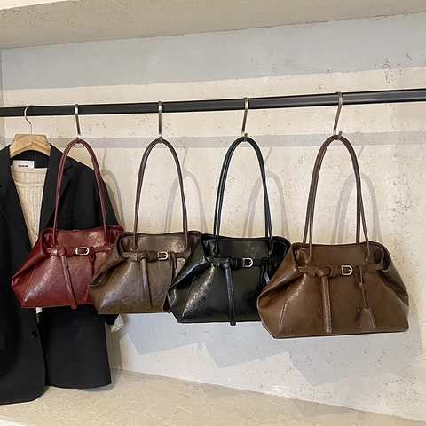 Retro PU Leather Underarm Bag Large Capacity Shoulder Handbag For Women Commuter Fashion With Lock