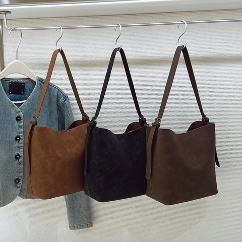 Borsa A Spalla A Secchiello Minimalista Da Donna In PU Scamosciato Opaco Grande Capacità Tote Con Pochette Interna