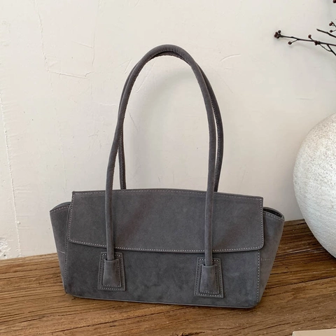 Borsa A Spalla In Pelle PU Scamosciata Grande Capacità Minimalista Rettangolare Con Patta Borsa Sotto L'ascella Da Donna Stile Vintage