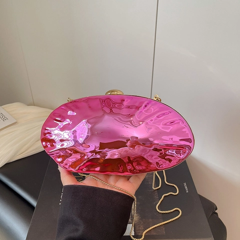 Shell Shape Acrylic Evening Clutch Bag Metallic Mirror Ripple Pattern With Chain Strap For Women Wedding Party Luxury